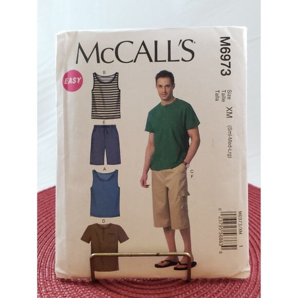 Men's Tank Tops, T-Shirt, Shorts McCall's M6973 Sewing Pattern, Elastic Waist - Picture 1 of 5